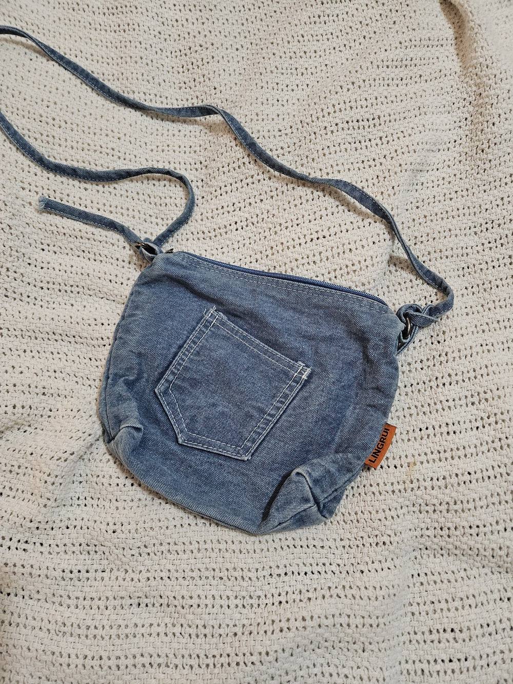Casual Denim Crossbody Bag with Front Pocket - Blue